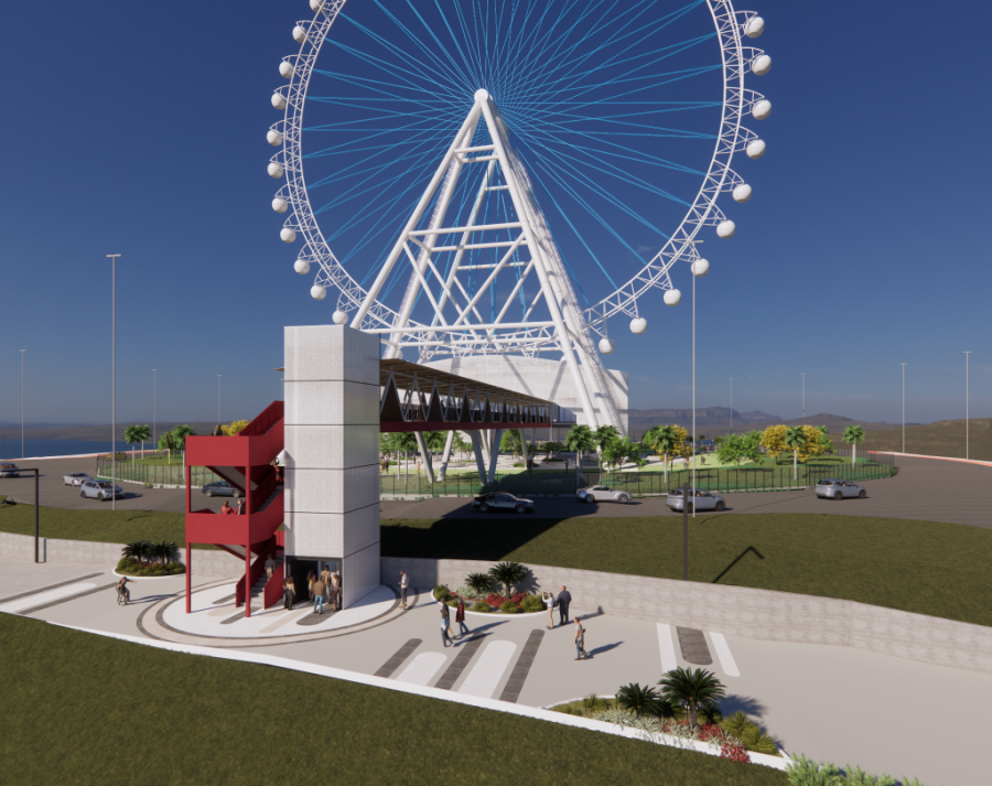 Com mais de 70 toneladas, eixo da roda-gigante chega ao Parque Novo Mato Grosso